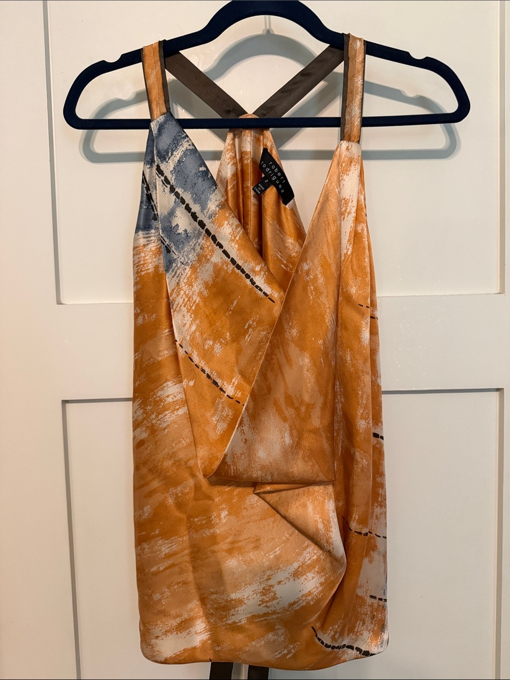 Robert Rodriguez Orange & Cream Halter 100% Silk Tank